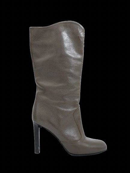 Excellent Giorgio Armani Gray Leather Knee-High Stiletto Boots Size 38.5