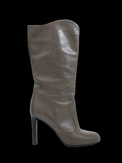 Excellent Giorgio Armani Gray Leather Knee-High Stiletto Boots Size 38.5