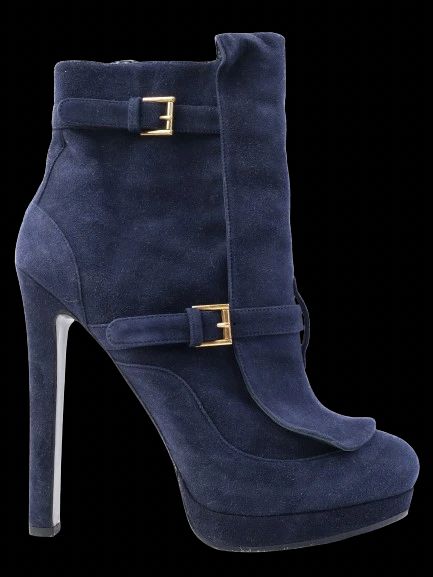 Excellent Alexander McQueen Blue Leather High-Heeled Ankle Boots Size 41