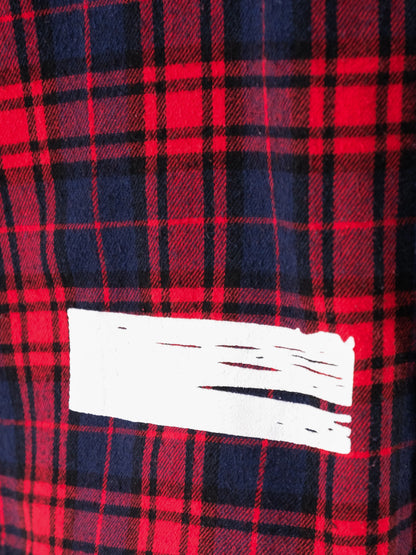 Excellent Off White Red Plaid Flannel Shirt Men Size M Unique Design