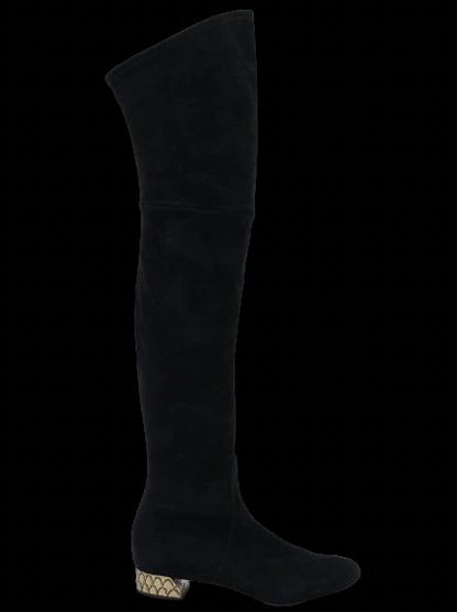 Good Casadei Black Genuine Suede Over-the-Knee Boots Size 38.5