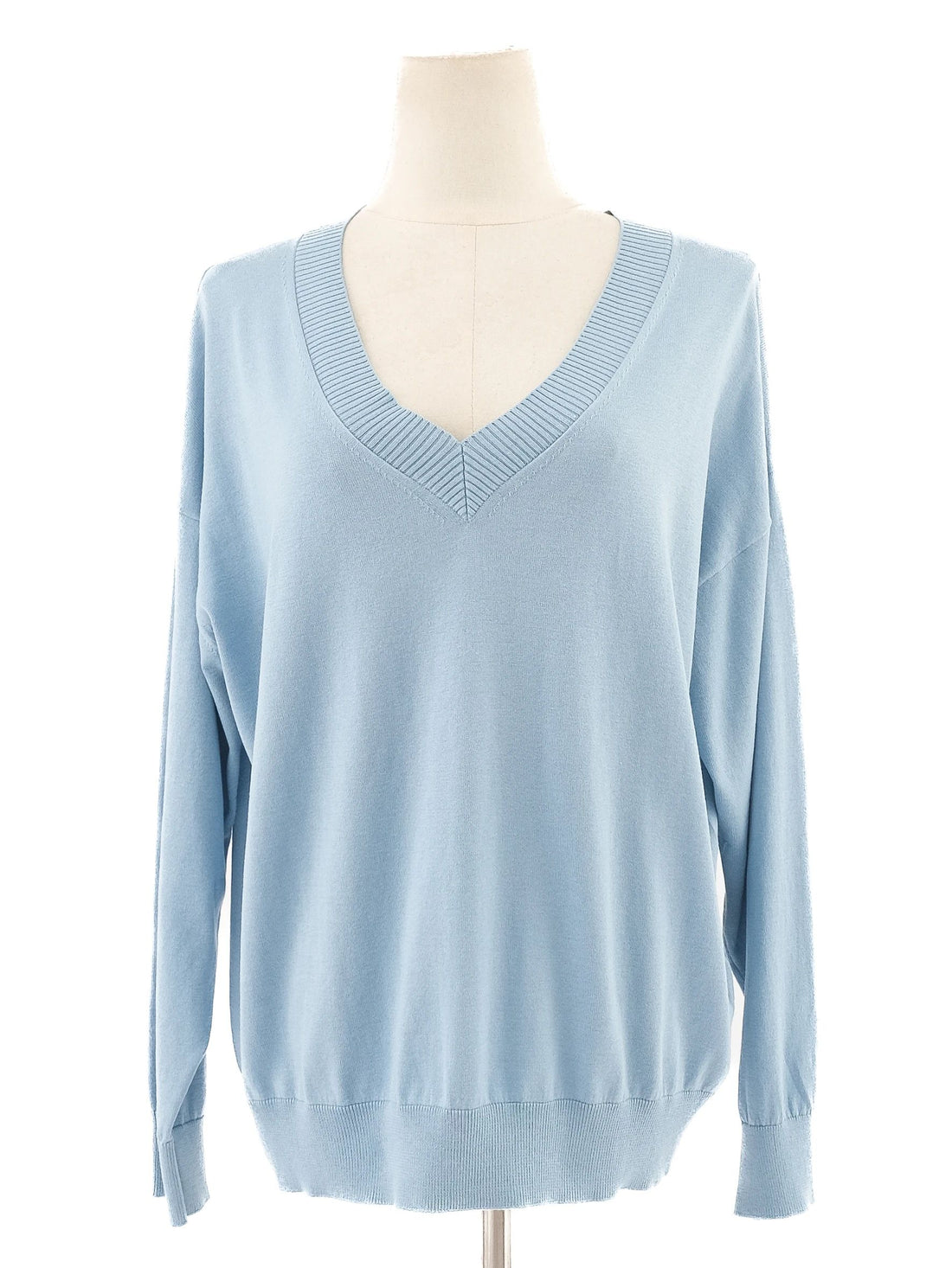 NEW Weekend MaxMara Light Blue Silk V-Neck Sweater Size L