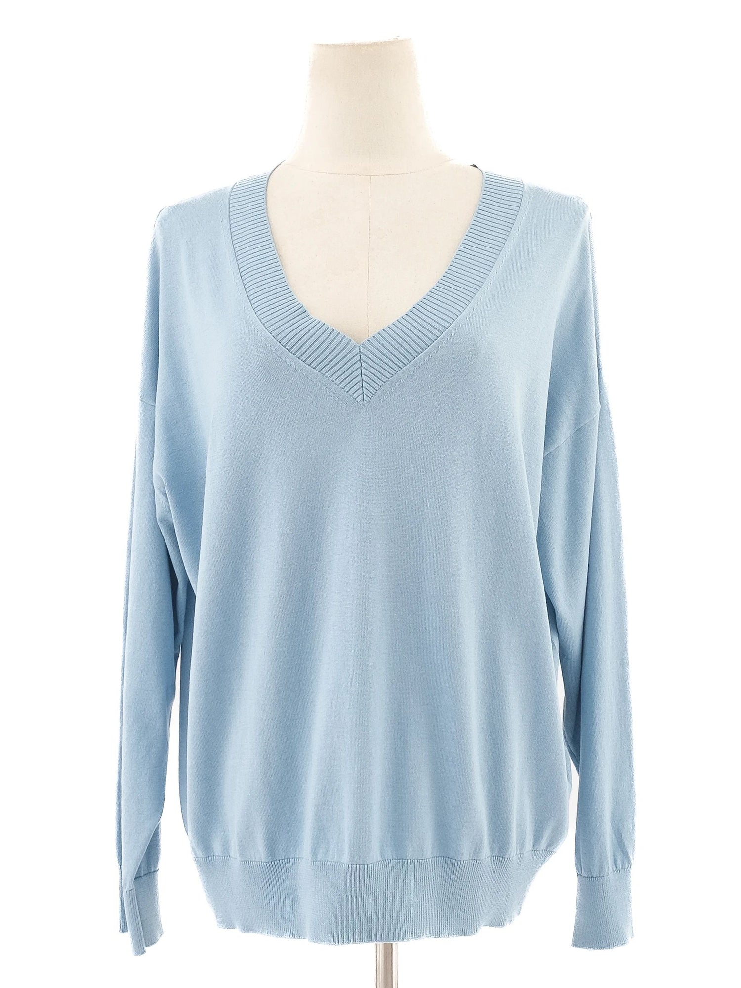 NEW Weekend MaxMara Light Blue Silk V-Neck Sweater Size L