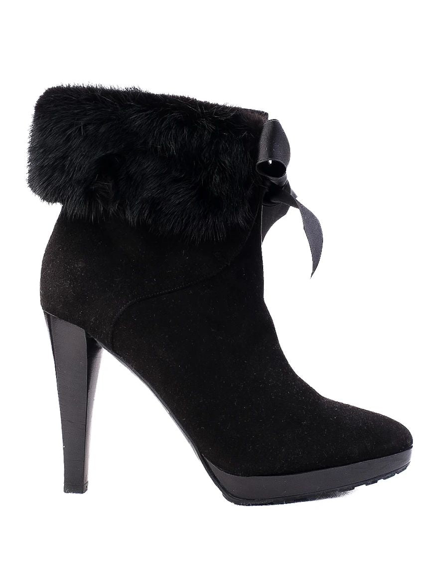Excellent Valentino Black Leather High-Heeled Ankle Boots Size 38.5