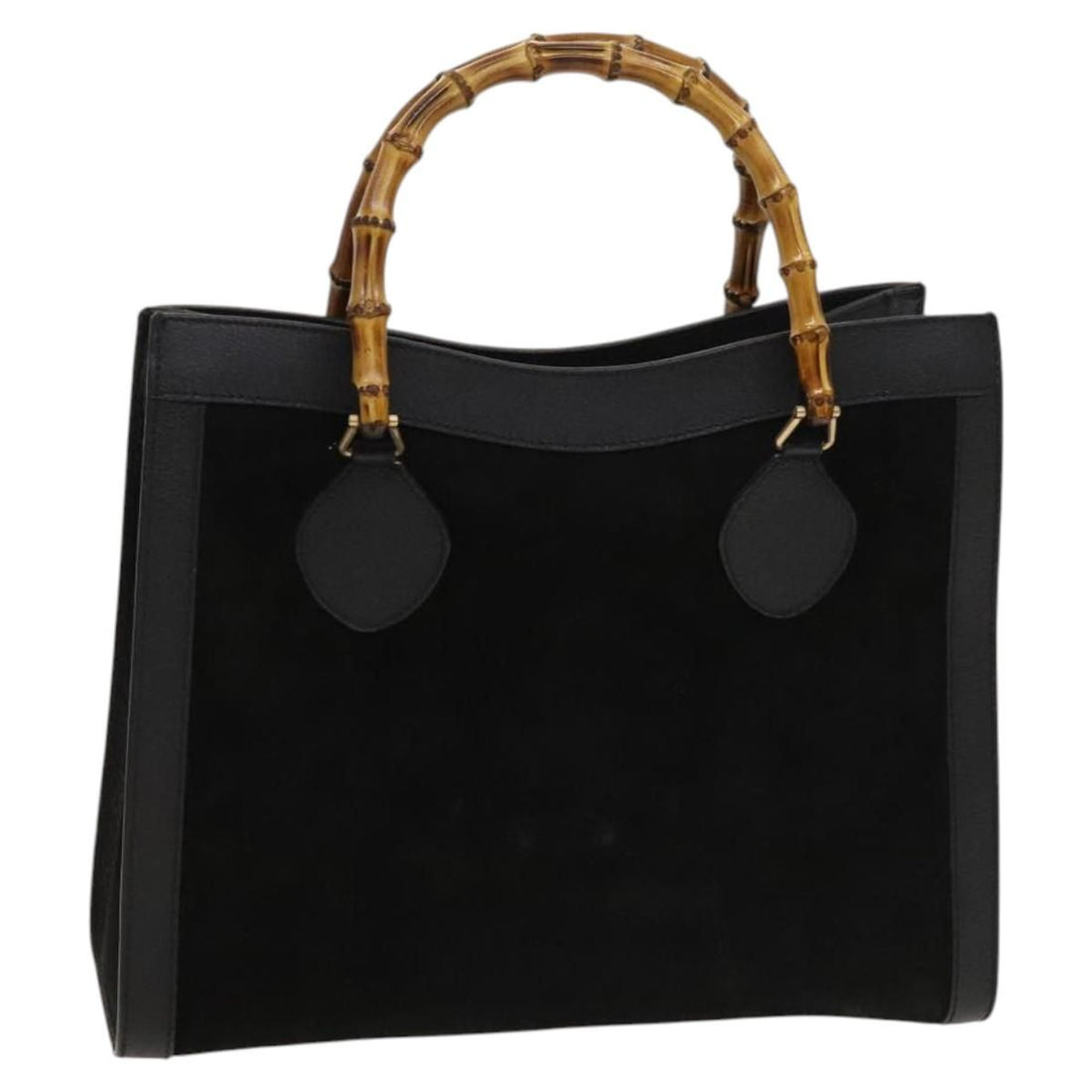 Gucci Bamboo Hand Bag Suede Black Gold 02 123 0260 Auth