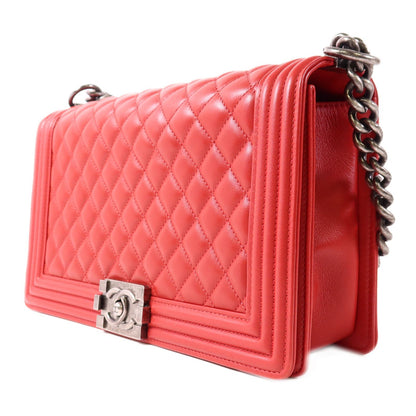 Chanel Red Leather Boy 28 Silver Crosshair Shoulder Bag Leather