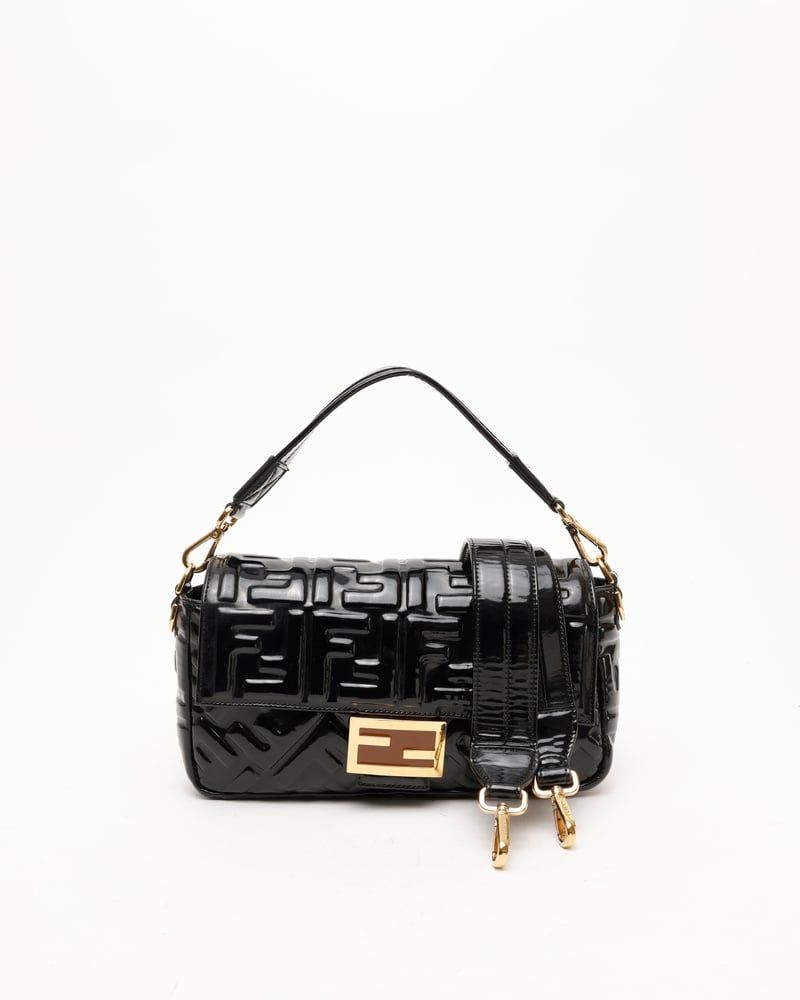 Fendi Large Patent FF Embossed Baguette Bag