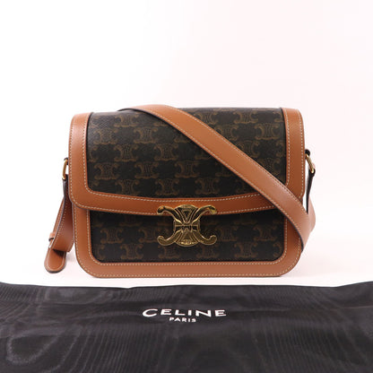 Celine Canvas Classique Triomphe Bag Gold Shoulder Bag Brown