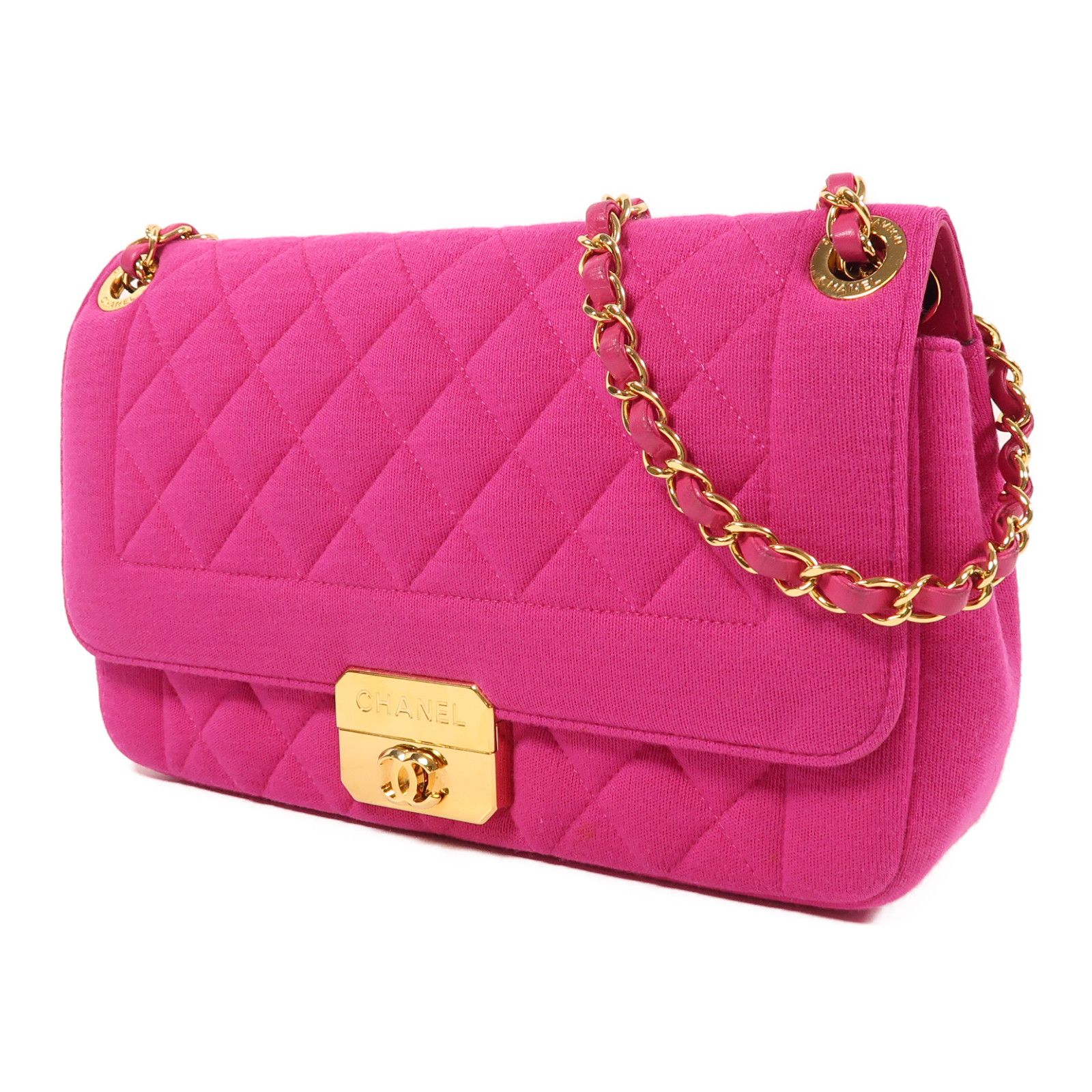 Chanel Pink Cotton/cowhide Leather Shoulder Bag Golden Shoulder Bag Powder Red Shoulder Bag Cotton Calfskin (cowhide)