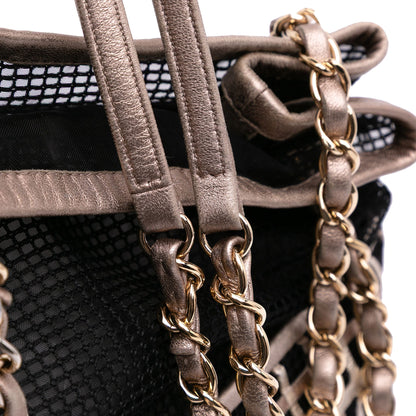 Chanel CC Mesh And Metallic Calfskin Bucket Bag Black