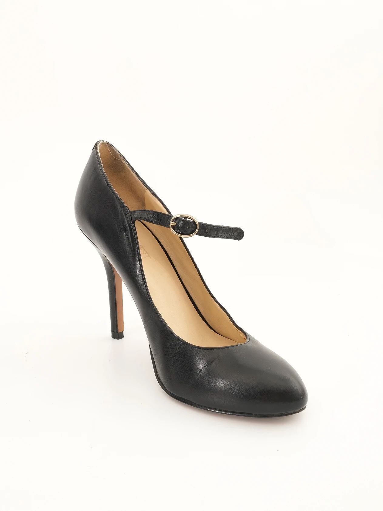 Excellent Nine West Black Leather Mary Jane High Heels Size 37