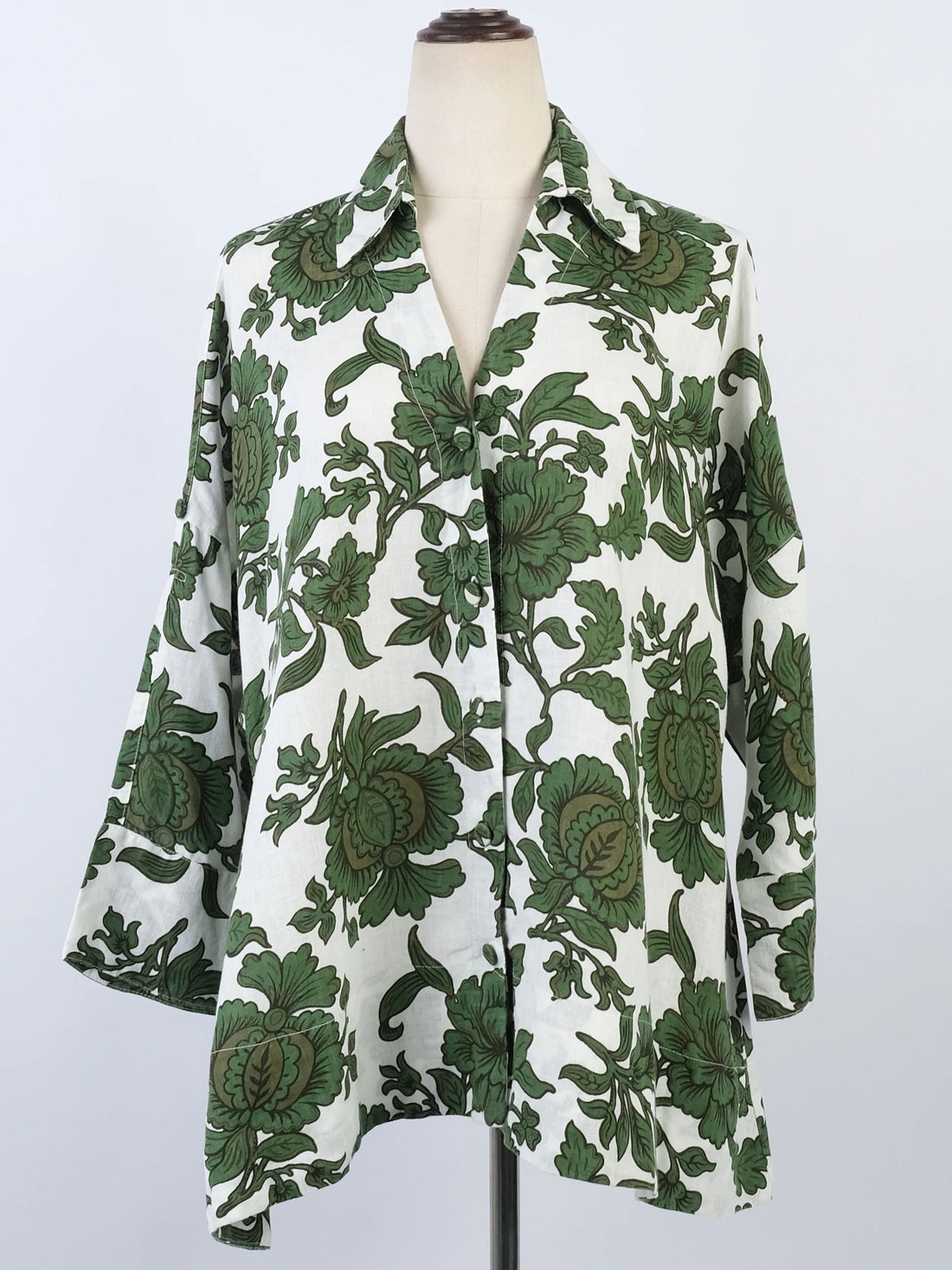 NEW Morton Mac Long-Sleeved Floral Shirt Green Size L Women