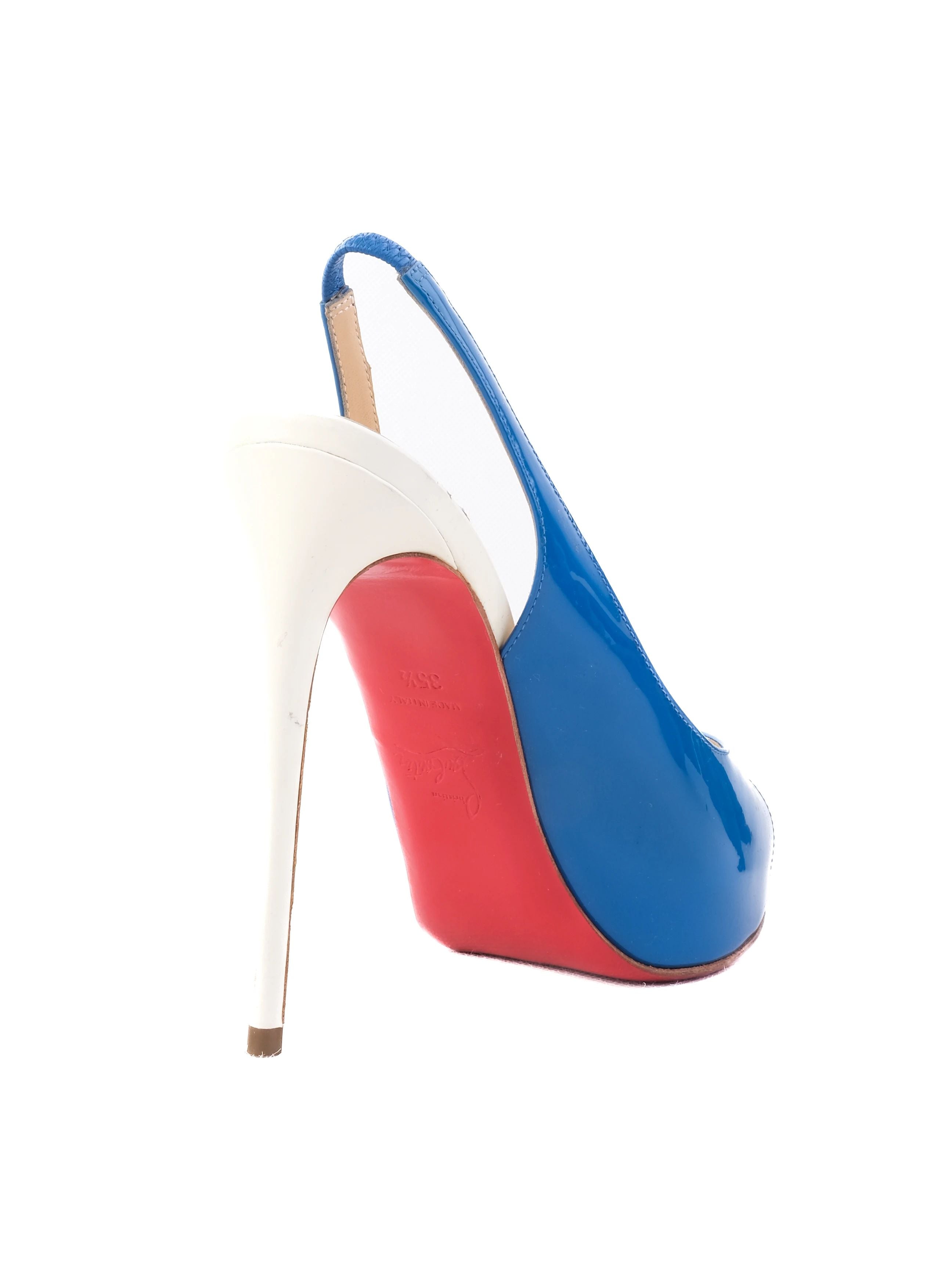Perfect Christian Louboutin Blue Leather Slingback Peep-Toe Stiletto 35.5