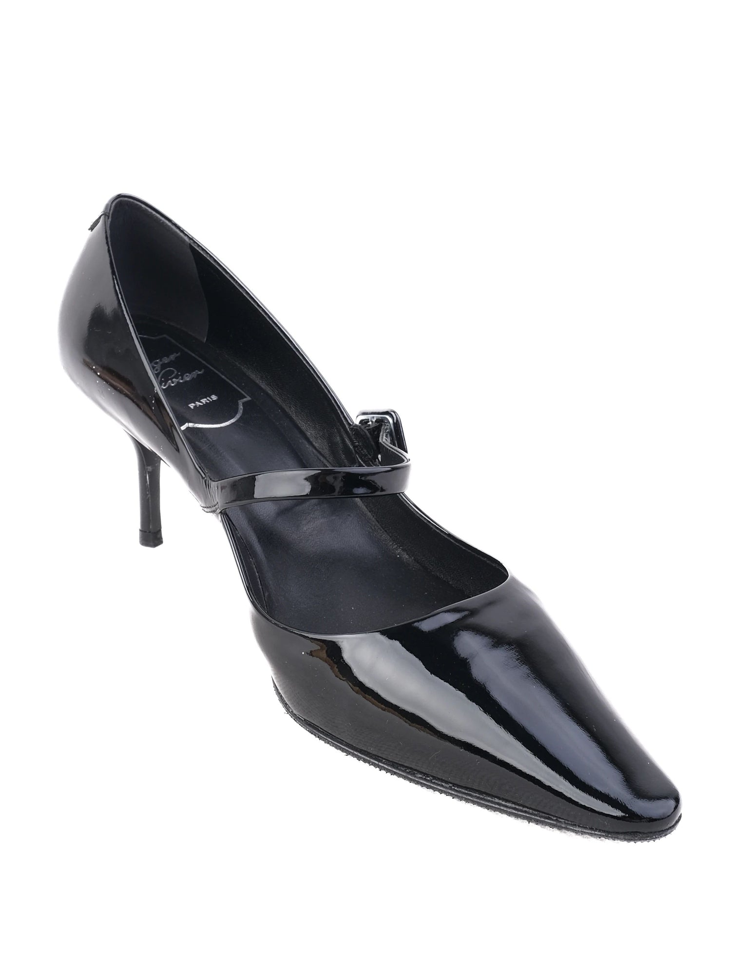 Excellent Roger Vivier Black Patent Leather Mary Jane Heels Size 36.5