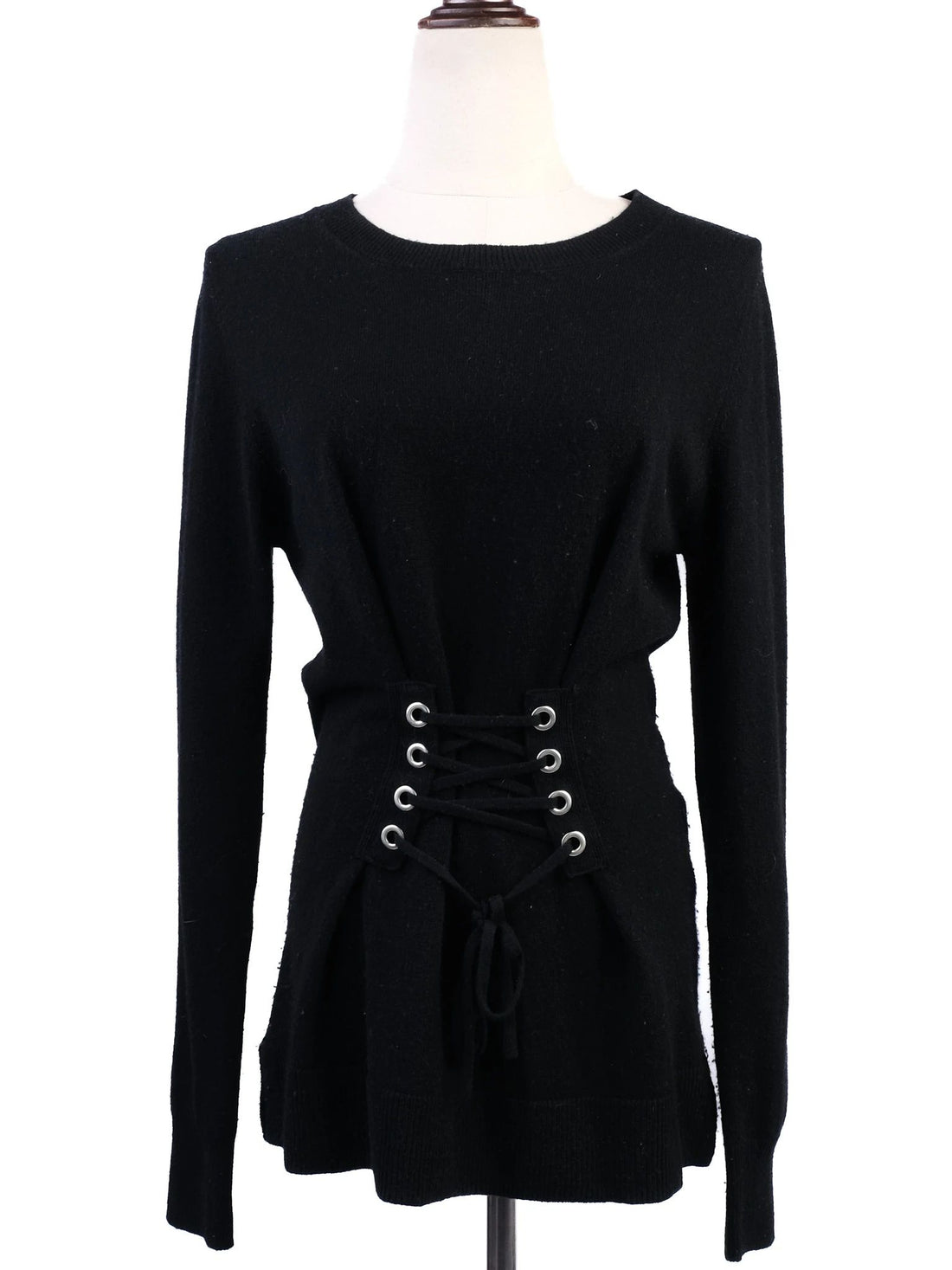 EXCELLENT Sandro Black Wool Long-Sleeve Sweater Corset Detail