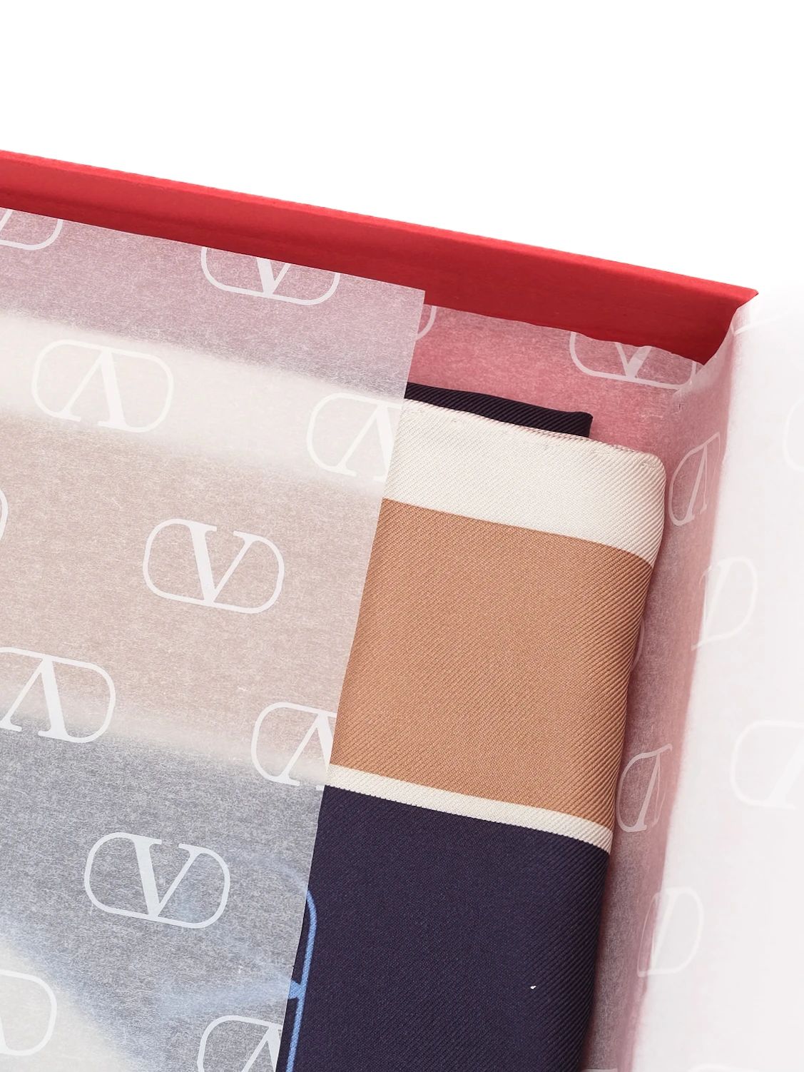 NEW Valentino Silk Scarf Combined Navy Blue &amp; Beige with Logo