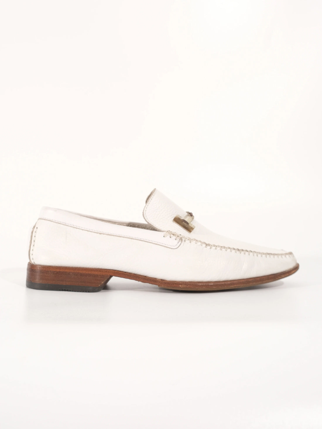 Excellent A.Testoni White Leather Loafers Size 43 with Wooden Sole