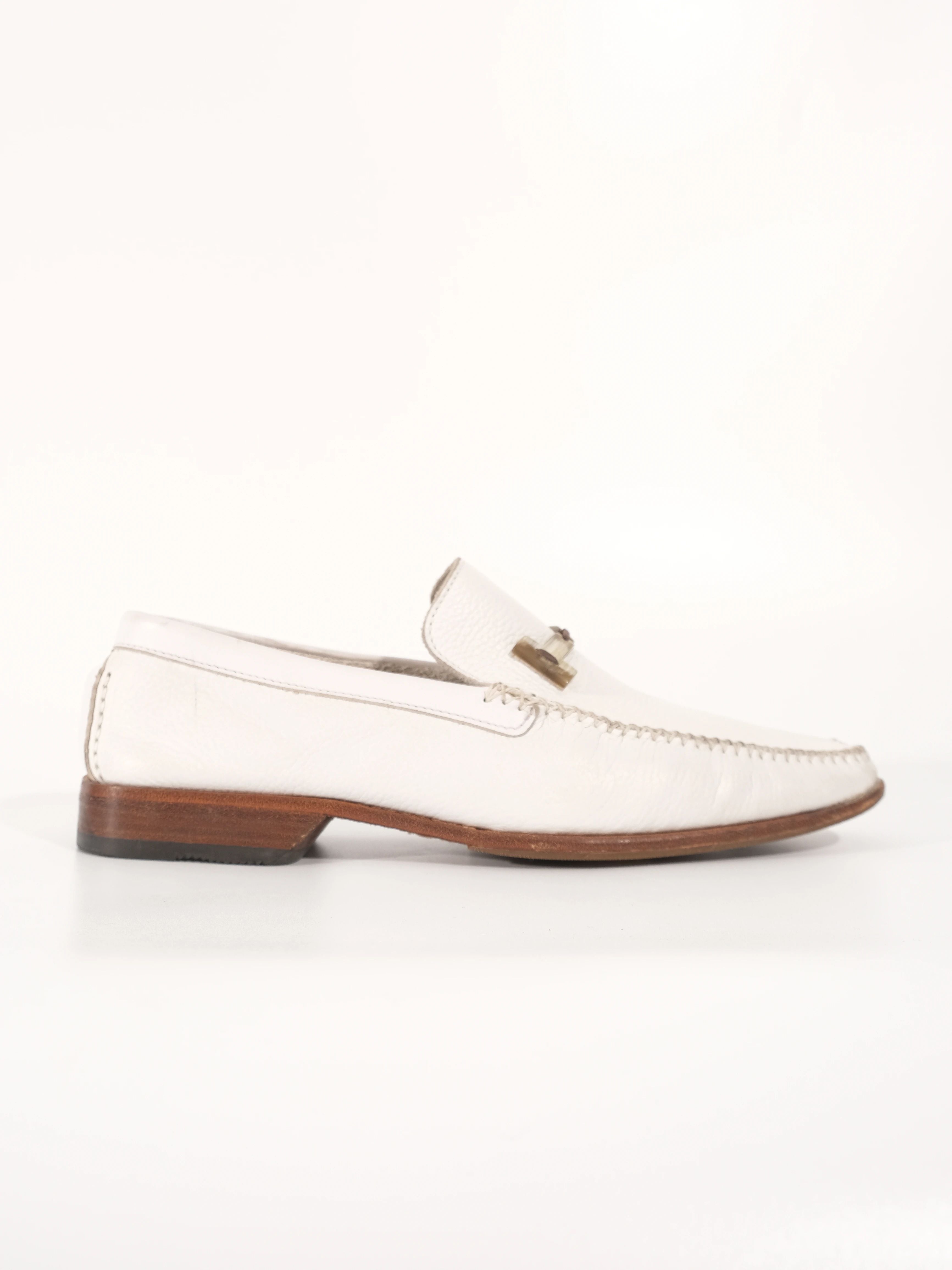 Excellent A.Testoni White Leather Loafers Size 43 with Wooden Sole