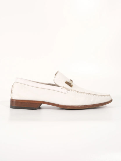 Excellent A.Testoni White Leather Loafers Size 43 with Wooden Sole