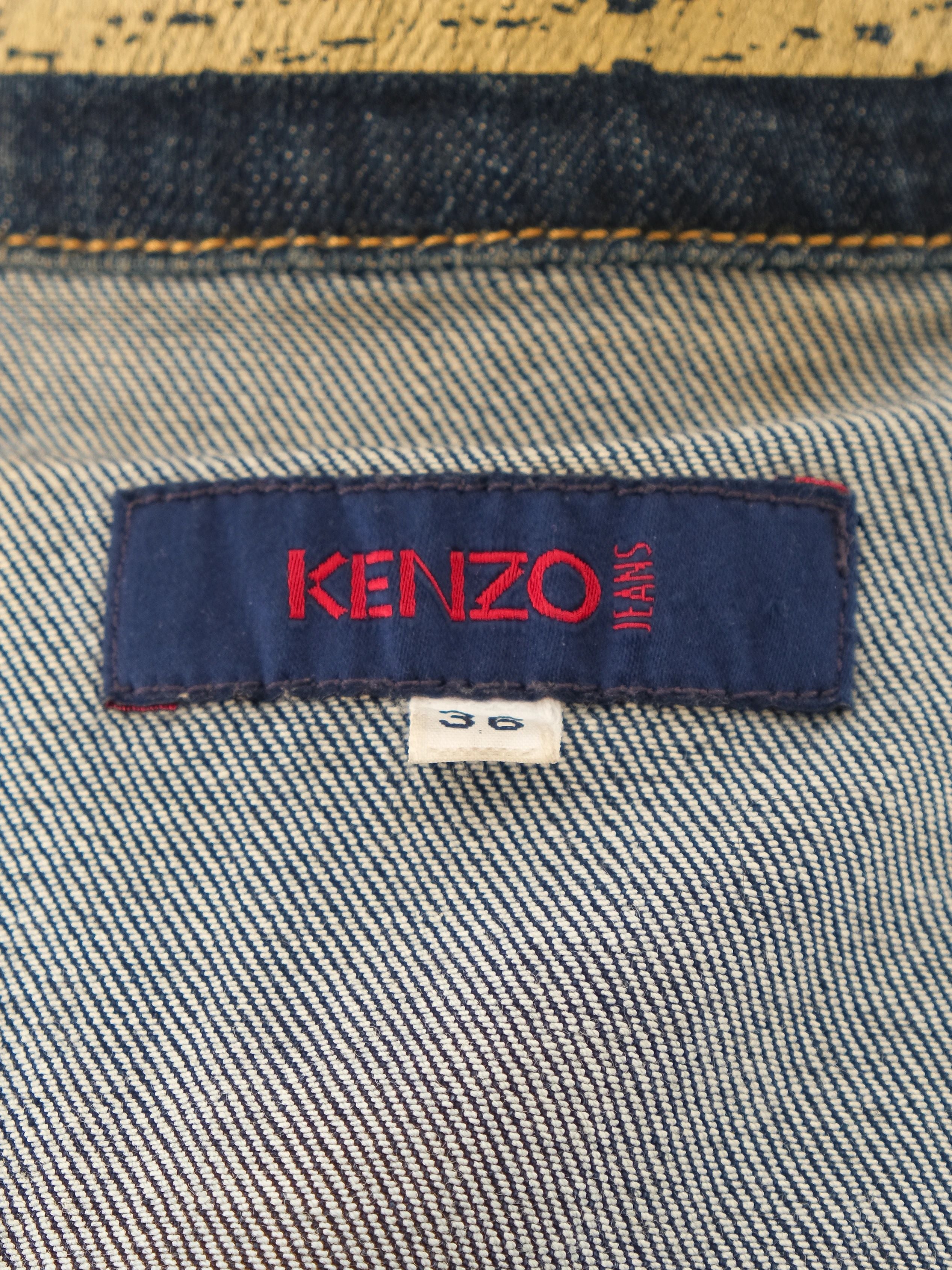 Excellent Kenzo Denim Jacket Blue Size S with Embroidered Design