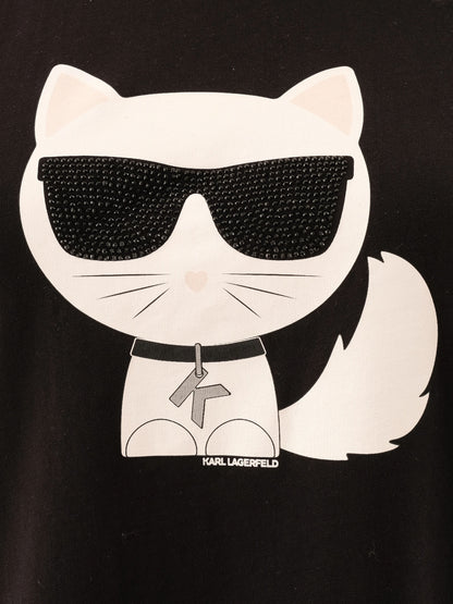 Excellent Karl Lagerfeld Black Cotton T-Shirt Size M with Cat Graphic
