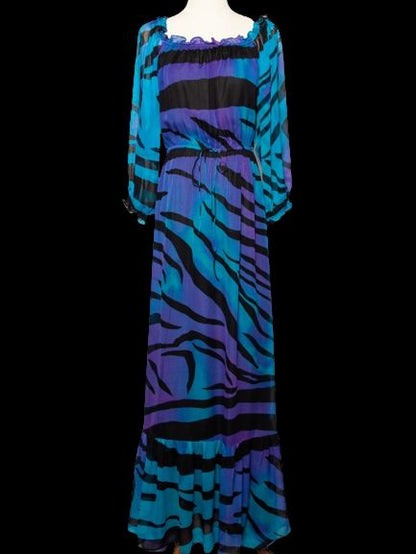 Good Diane von Furstenberg Blue Maxi Dress Size L Viscose Long Sleeve