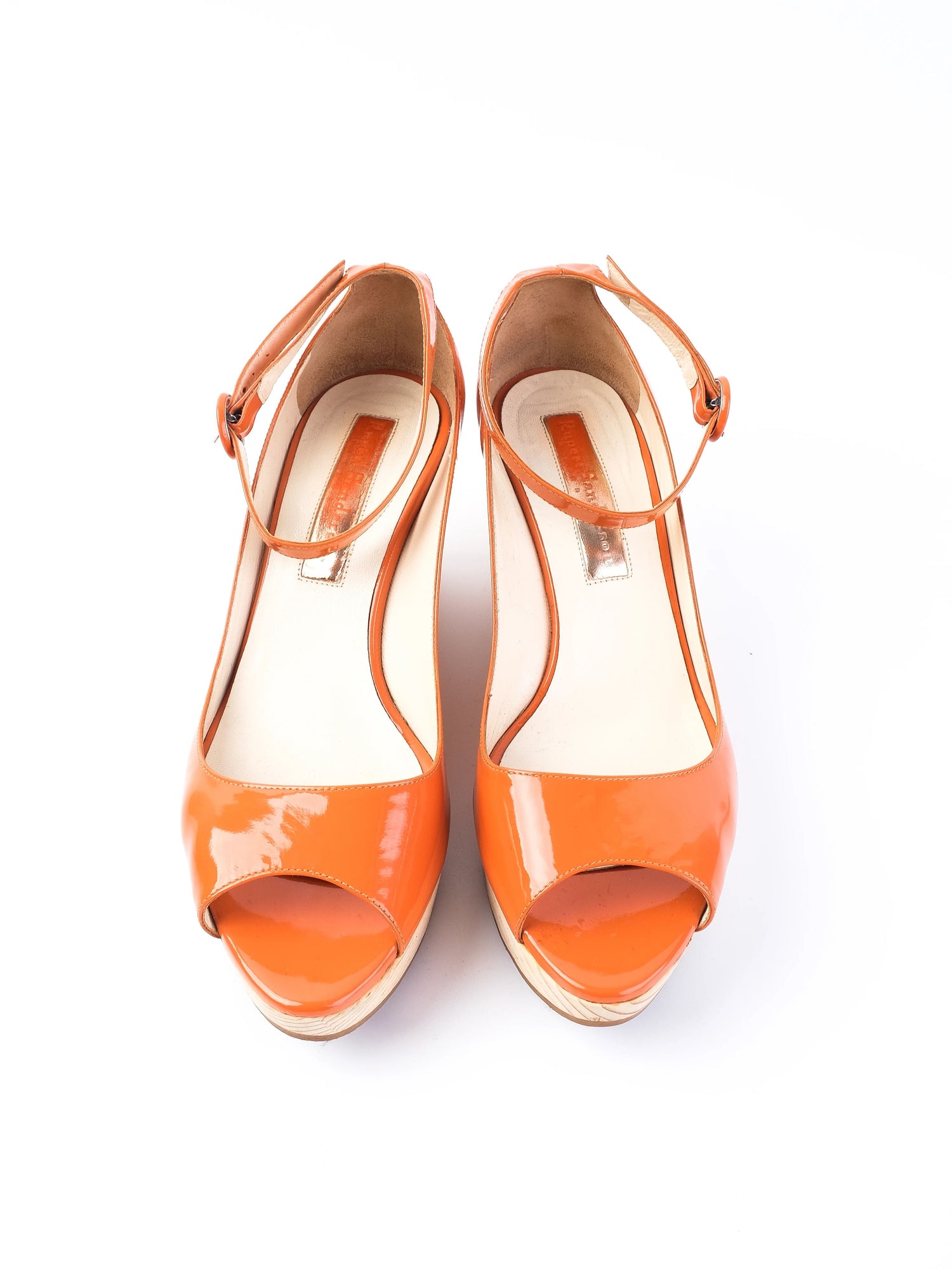 Excellent Rupert Sanderson Orange Patent Leather Wedge Shoes Size 38