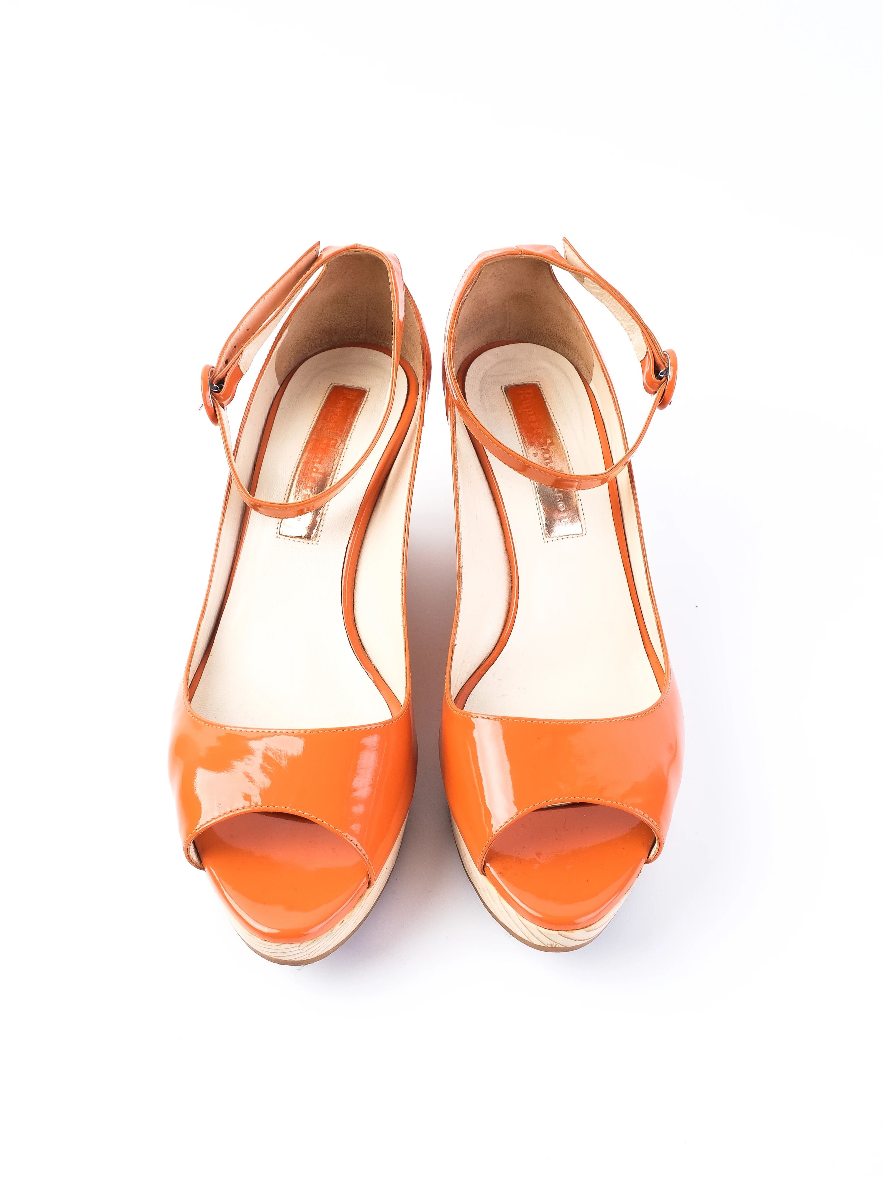 Excellent Rupert Sanderson Orange Patent Leather Wedge Shoes Size 38