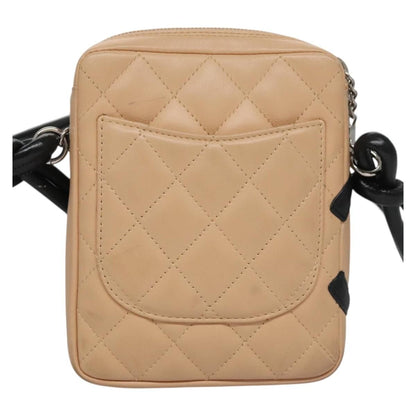 Chanel Cambon Line Shoulder Bag Leather Beige Black Cc Auth