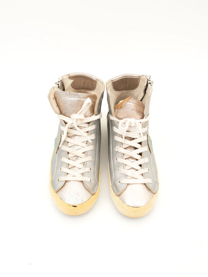 Excellent Philippe Model Gray Leather High-Top Sneakers Size 36