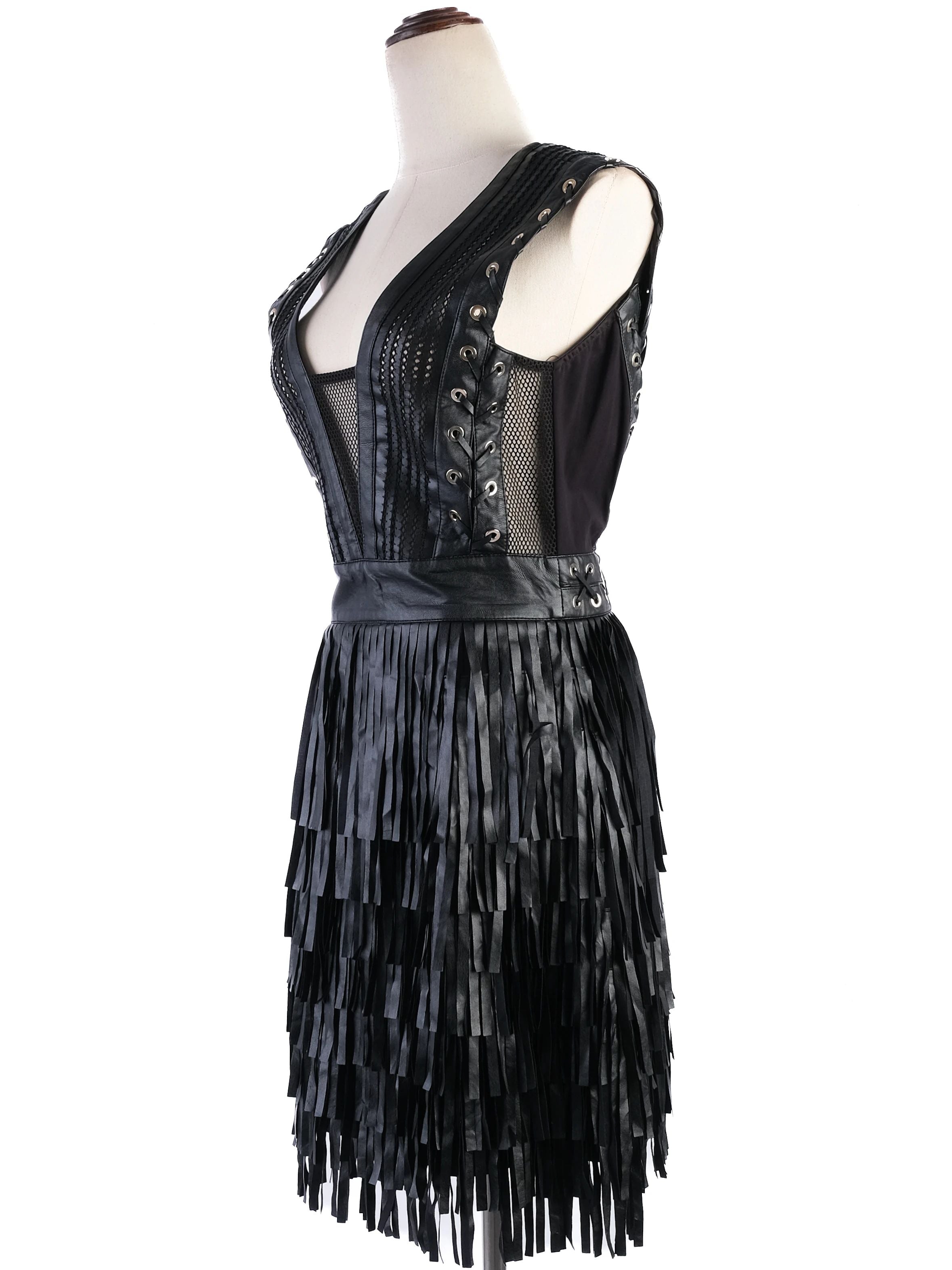 ELISABETTA FRANCHI Black Sleeveless Dress Size L with Lace-up Details