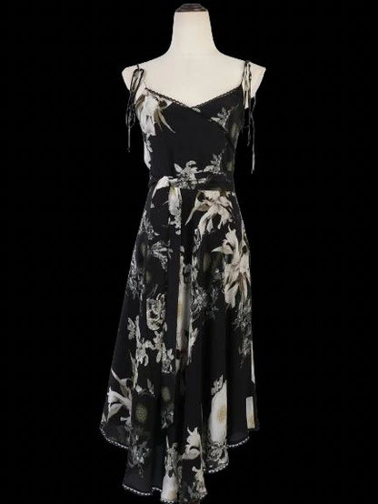Excellent Athena Procopiou Floral Silk Dress Size M - Black &amp; White