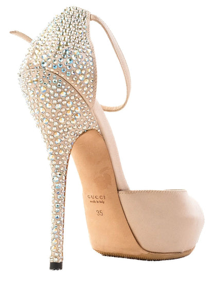 Excellent Gucci High-Heeled Shoes White Fabric Open Toe Size N/A
