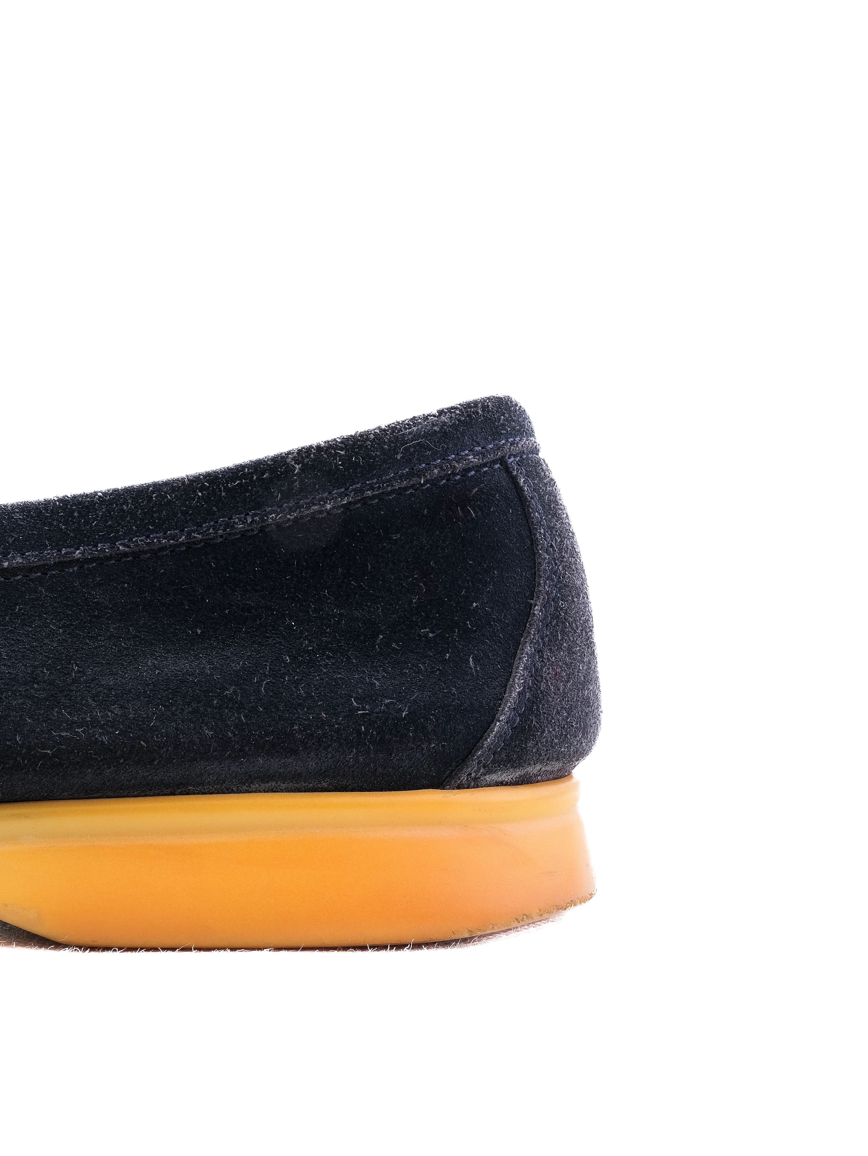 Excellent Loro Piana Black Leather Loafers for Men