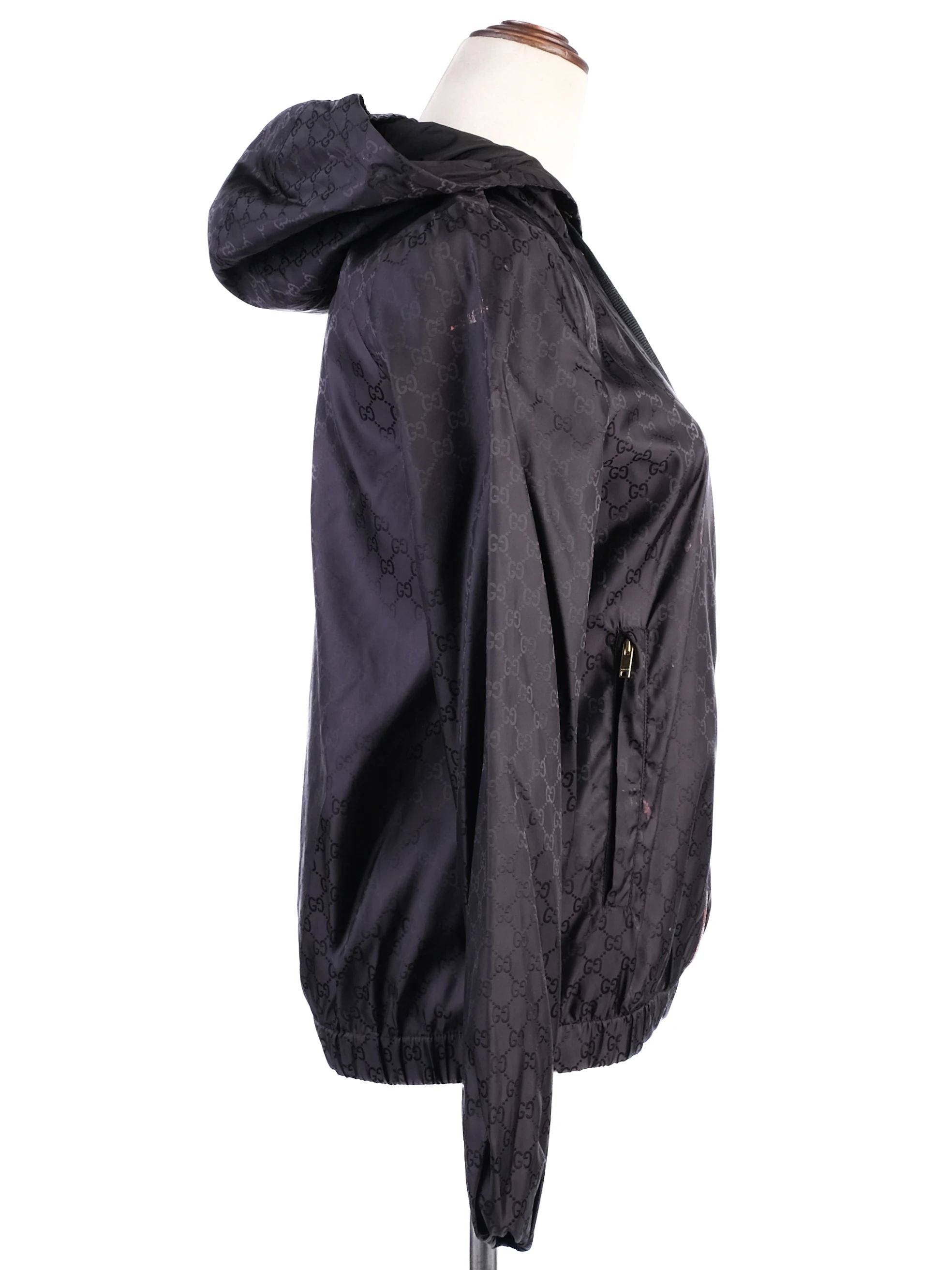 Gucci Black Hooded Jacket Nylon Size S Excellent Condition