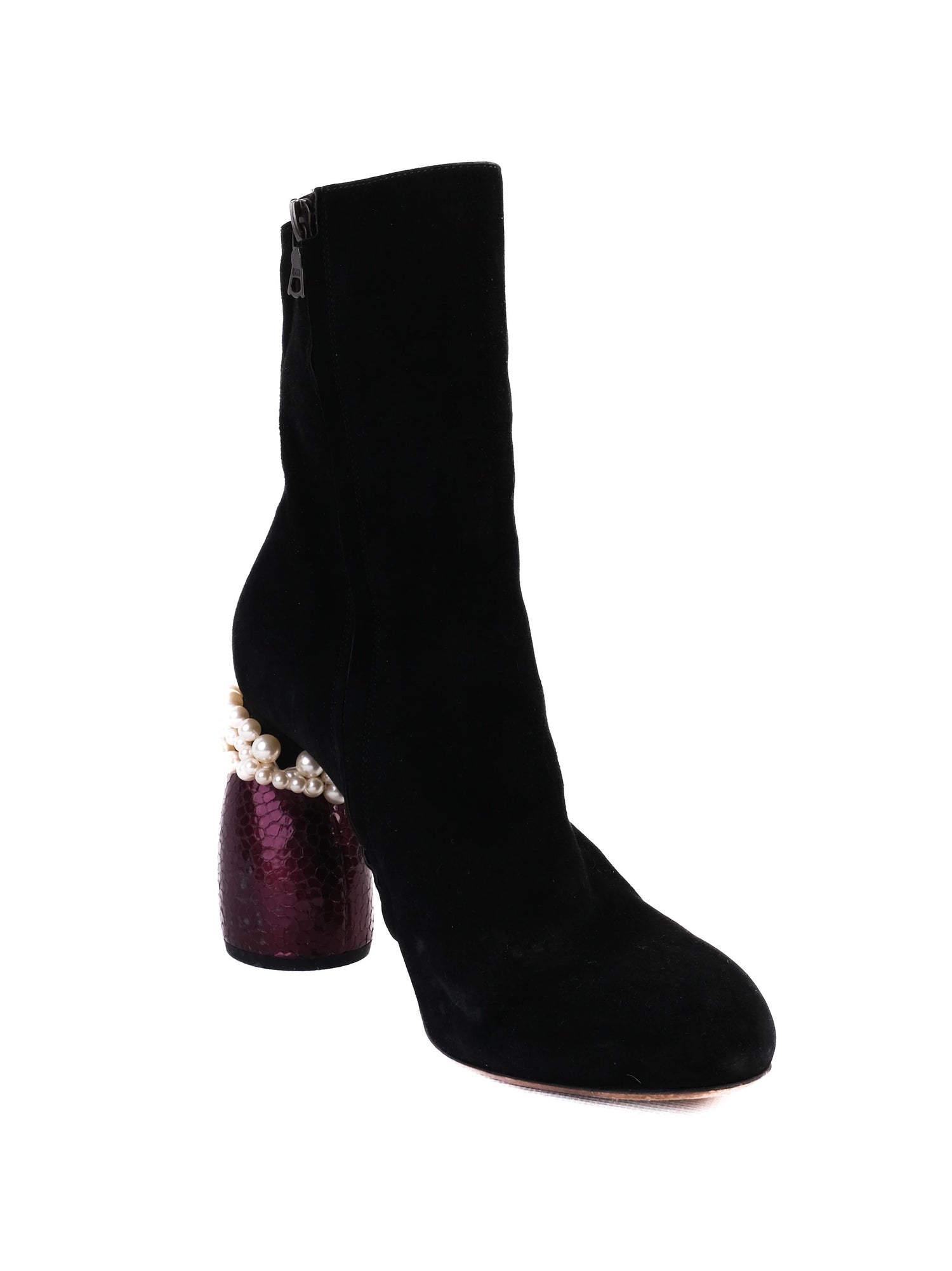 Dries Van Noten Black Leather Heeled Boots Size 39 with Purple Detail
