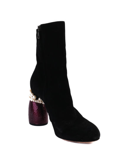 Dries Van Noten Black Leather Heeled Boots Size 39 with Purple Detail