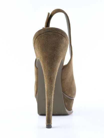 Excellent Yves Saint Laurent Green Leather Slingback Heels Size 39