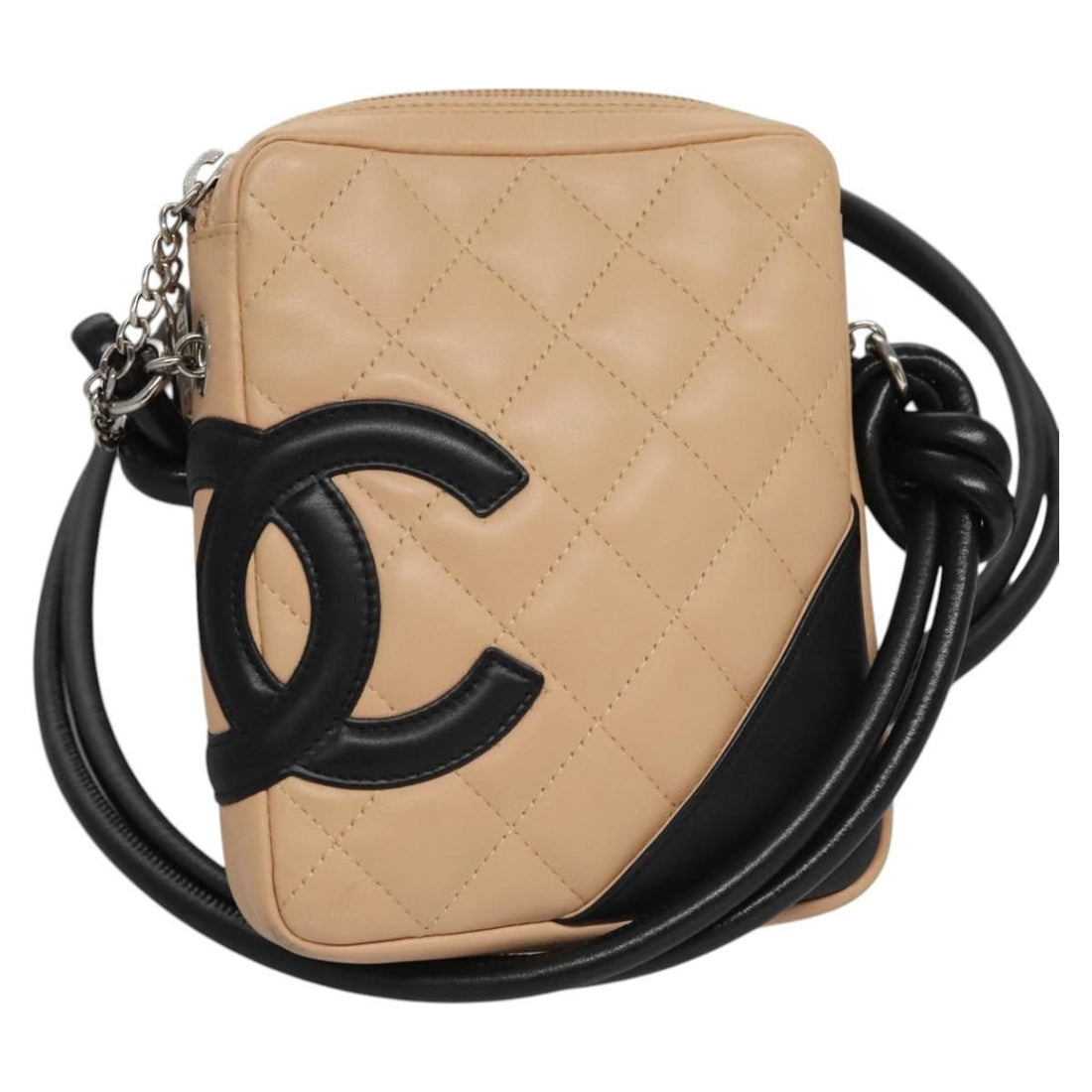 Chanel Cambon Line Shoulder Bag Leather Beige Black Cc Auth