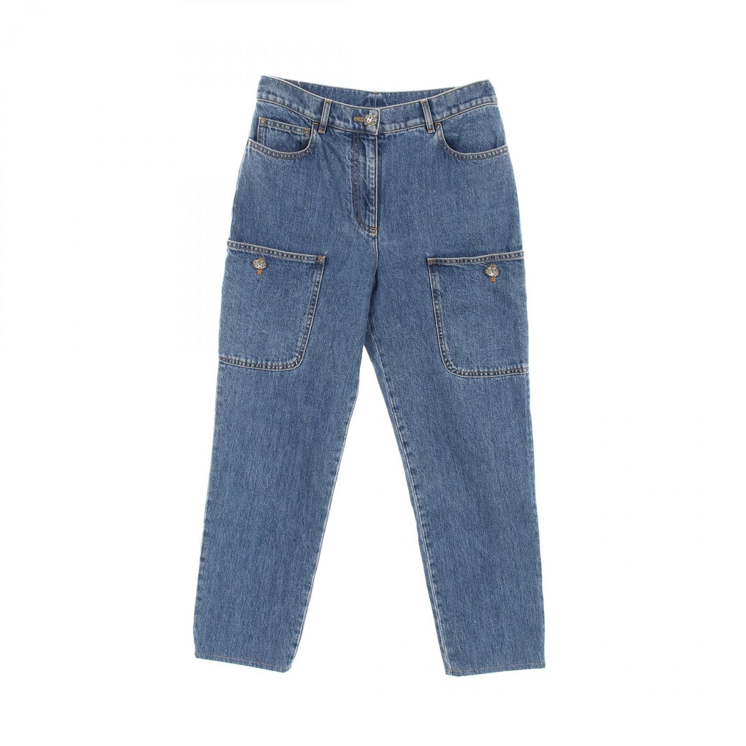 Chanel Navy Coco Mark Button Denim Pants Cotton