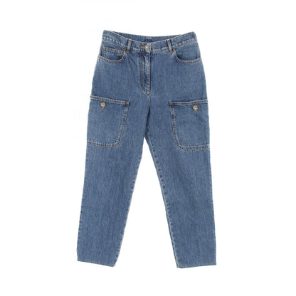 Chanel Navy Coco Mark Button Denim Pants Cotton