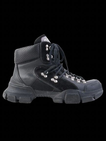 Excellent Gucci Black Leather High-Top Hiking Boots for Women