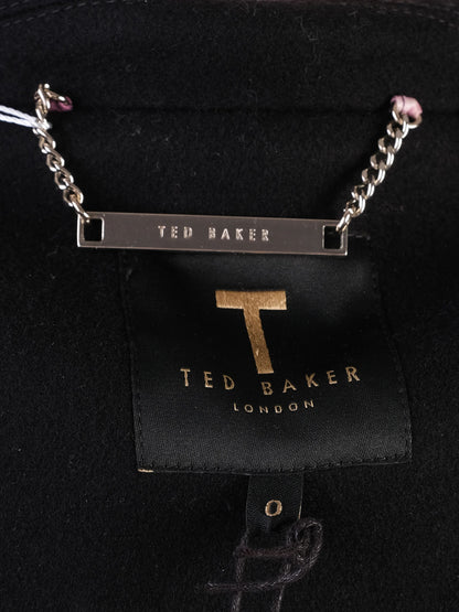 NEW Ted Baker Black Wool Coat XS with Lapel and Waist Tie