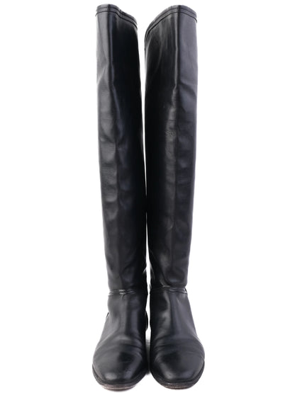 Good Jimmy Choo Black Leather Riding Boots Size 37
