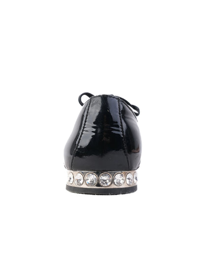 Excellent Miu Miu Black Leather Dress Shoes Size 36.5 with Rhinestones