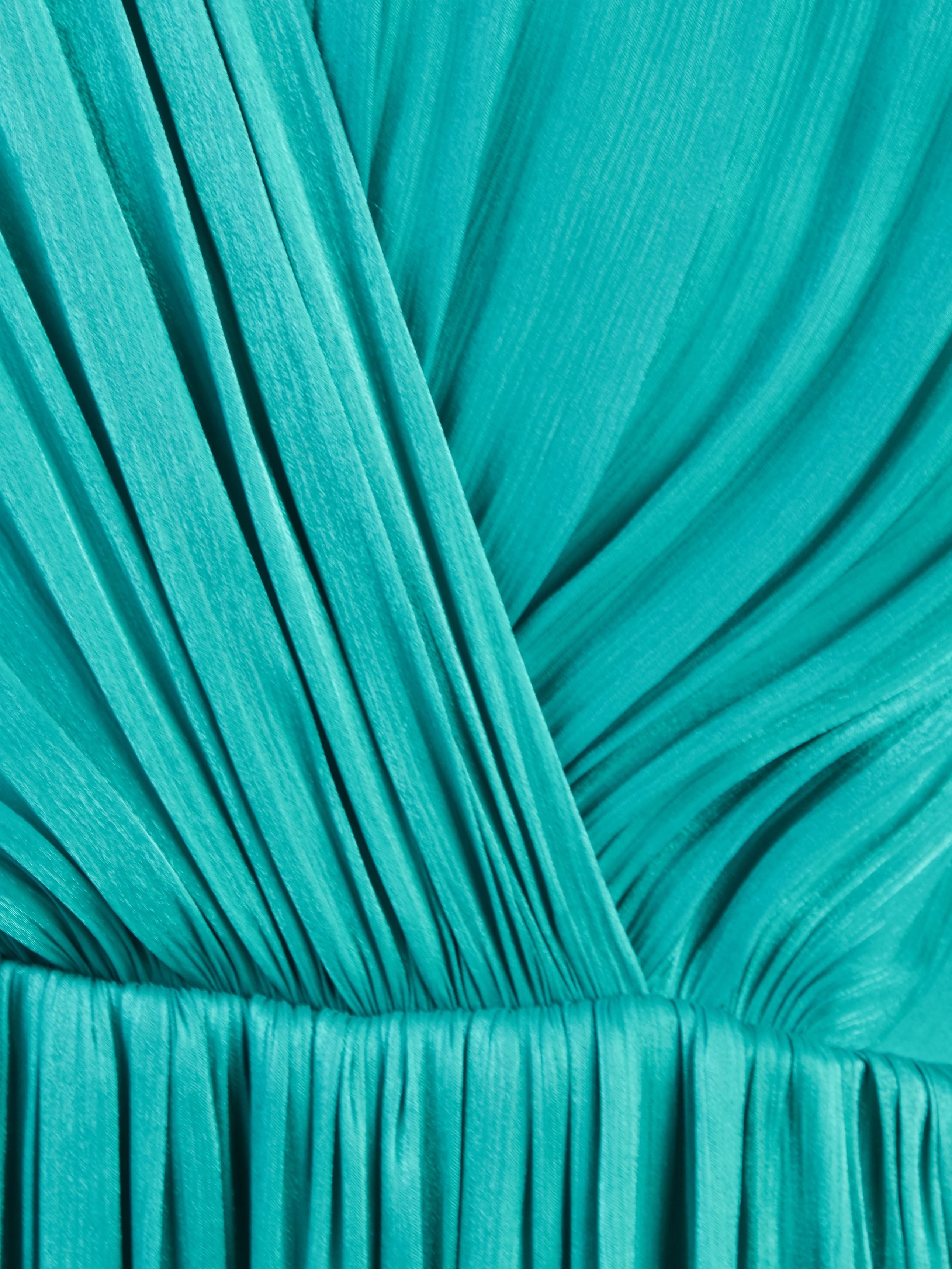 NEW Costarellos Teal Long Gown V-Neck Belted Size N/A