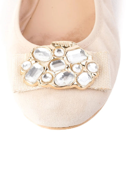 Excellent Liu Jo White Fabric Ballet Flats Size 38 with Embellishments