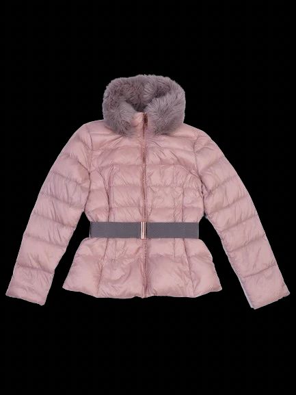 Excellent Ted Baker Pink Quilted Jacket with Faux Fur Collar Size 2