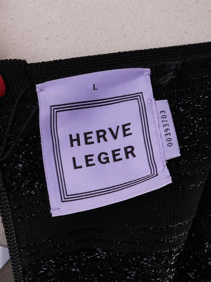 Excellent Herve Leger Black Viscose Dress Size L with Flared Skirt