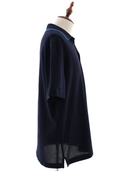 Excellent Hermes Blue Polo Shirt Cotton Size L Double Stripe